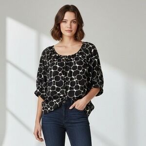 Apt 9 Blouse Womens Size 2X Black White Geometric Top Cowl Neck Liquid Knit Goth